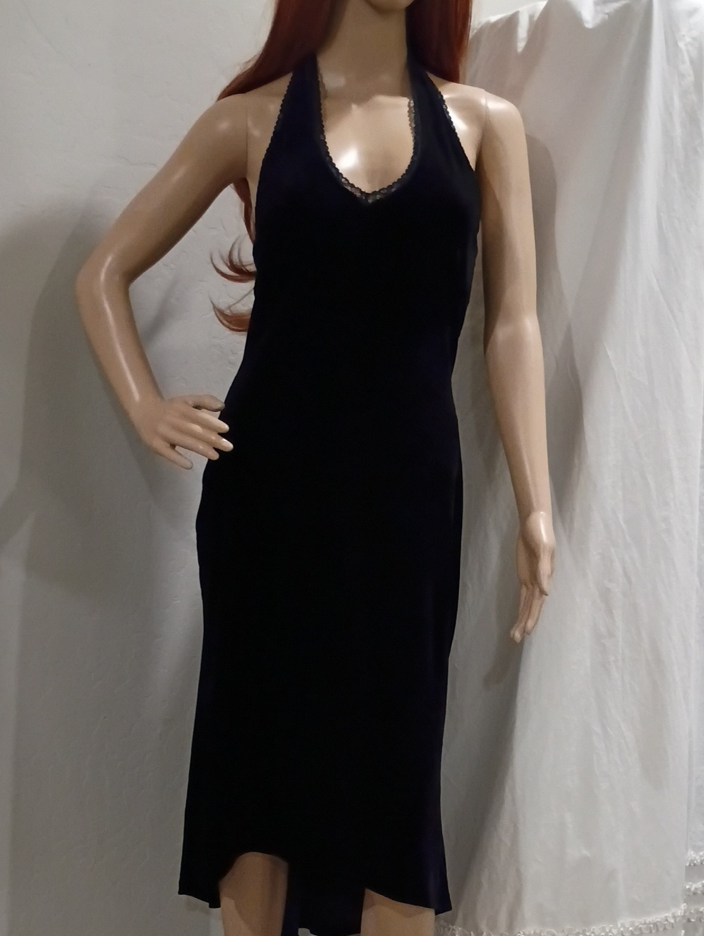 Classic Black Velvet Halter-Neck Slip Dress